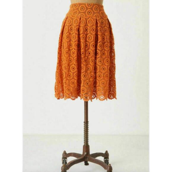 Anthropologie X Moulinette Soeurs ORANGE TUBEROSA LACE SKIRT size 4 NWT - Picture 2 of 6